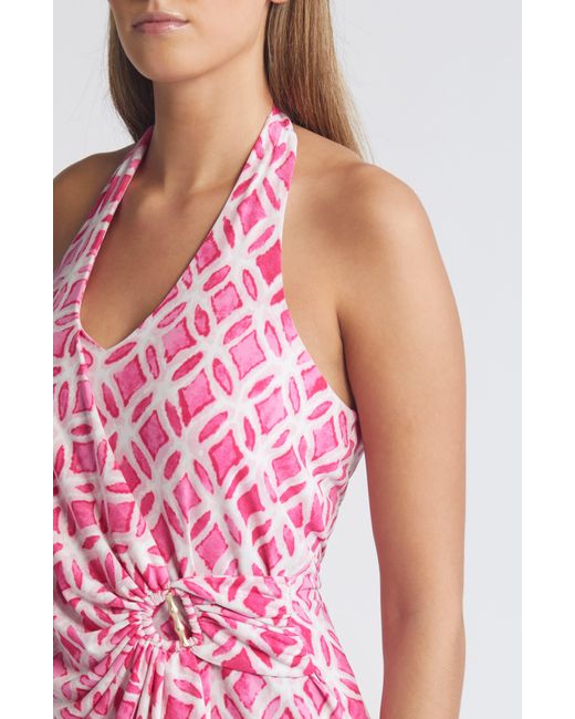 Tommy Bahama Pink Clara Faux Wrap Halter Dress