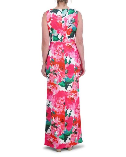 Eliza J Floral Appliqué Trumpet Gown in BeigeWhite main image 0