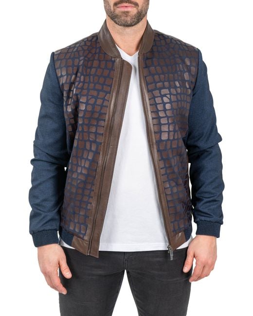 Maceoo Gray Mixed Media Leather Jacket for men