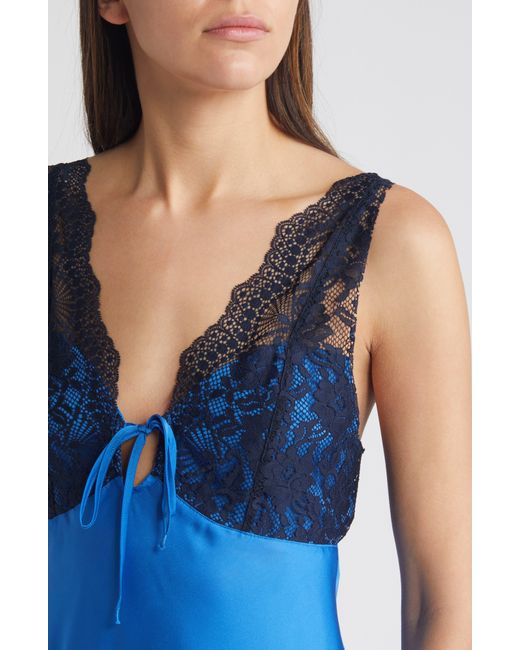 Free People Blue Country Side Lace Trim Nightgown
