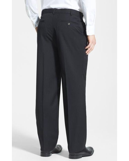 Berle Blue Self Sizer Waist Pleated Classic Fit Wool Gabardine Dress Pants for men