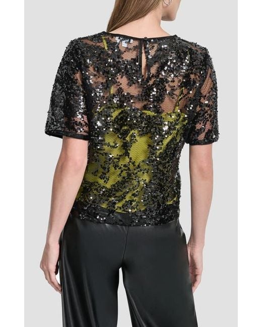 DKNY Black Sequin Overlay Boxy Top