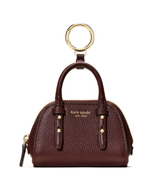 Kate Spade Brown Charmed Pebble Leather Key Fob
