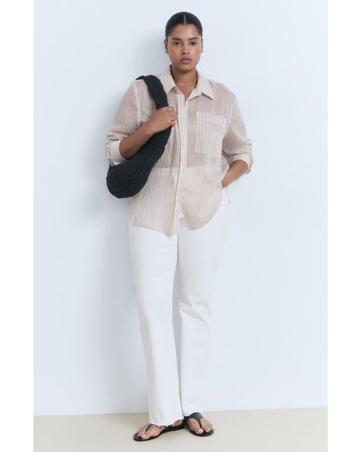 Mango Brown Stripe Sheer Long-Sleeve Button-Up Shirt