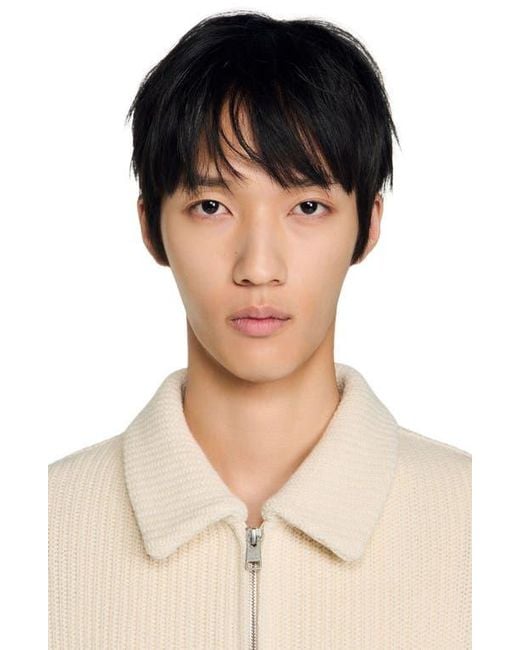 Sandro Natural Knit-Effect Regular-Collar Jacket for men