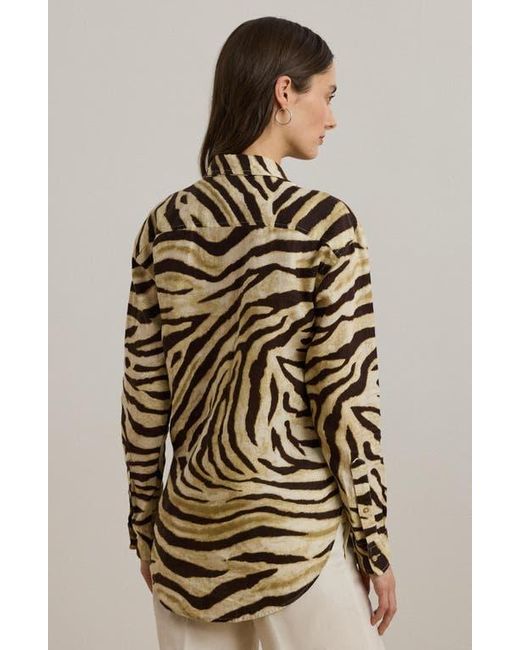 Ralph Lauren Multicolor Zebra Stripe Relaxed Fit Linen Button-Up Shirt