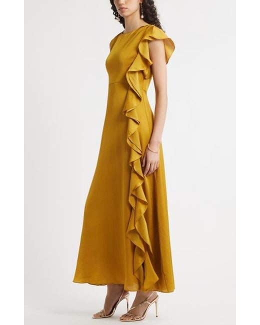 Chelsea28 Yellow Asymmetric Ruffle A-Line Dress