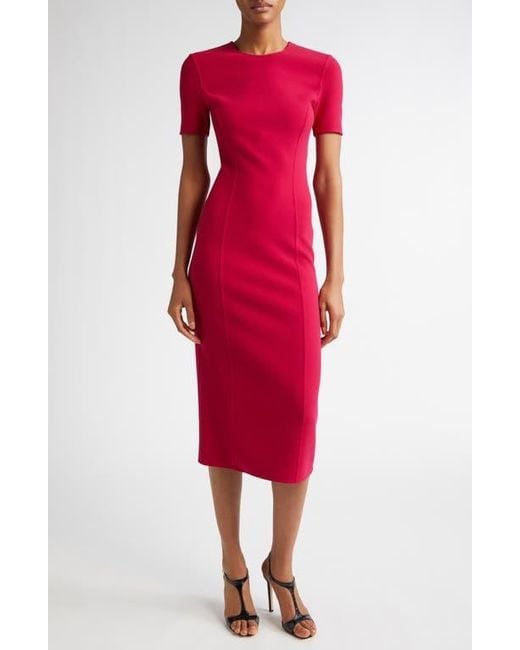 Michael Kors Red Stretch Wool Midi Sheath Dress
