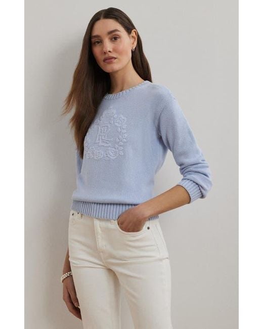 Ralph Lauren Blue Floral Logo Combed Cotton Sweater