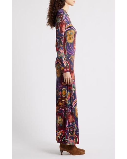 Farm Rio Red Artsy Surreal Long Sleeve Floral Jersey Dress