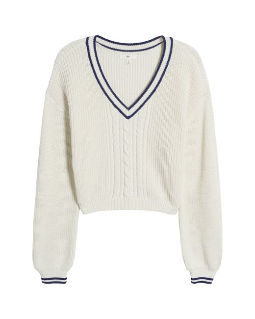 BP. Balloon Sleeve Cable Knit Sweater in White Lyst