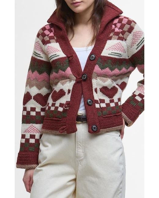 Barbour Multicolor Ruby Wool Blend Shawl Collar Cardigan
