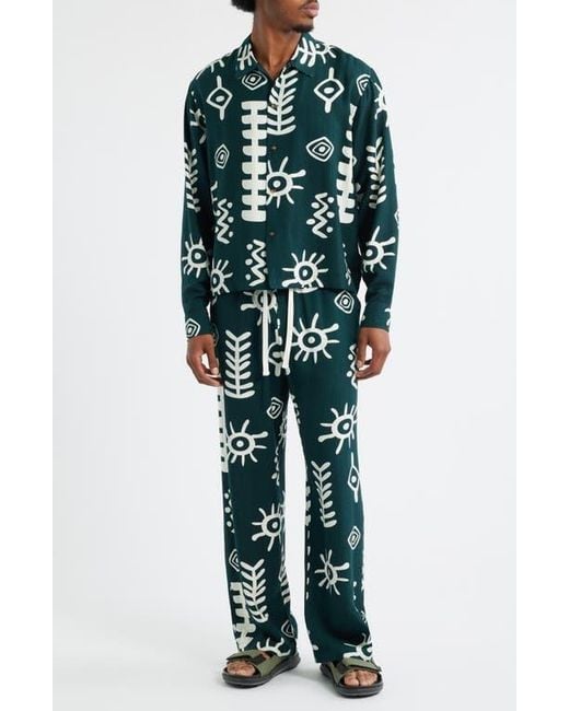 RIZORT Green Mason Abstract Print Button-Up Shirt for men