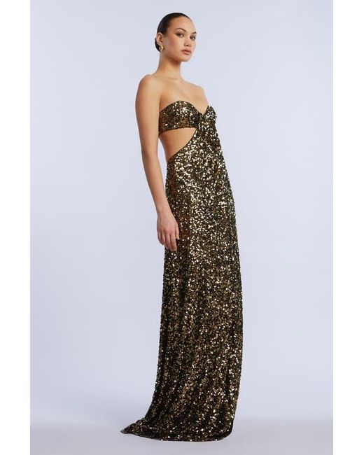 BCBGMAXAZRIA Metallic Sequin Strapless Gown