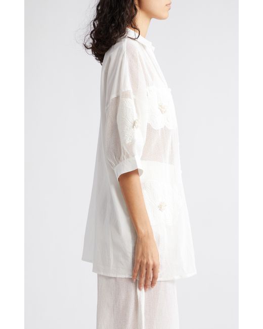 Farm Rio White Flower Cotton Cover-up Shirt At Nordstrom