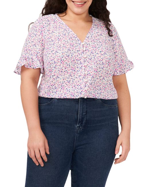 Cece Red Floral Print Top