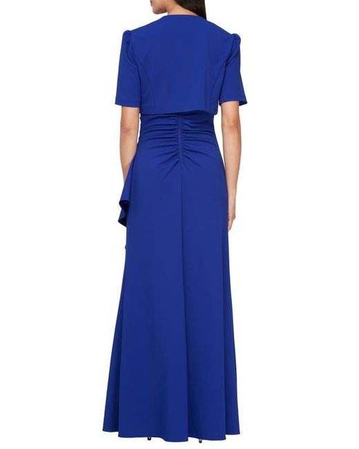 Alex Evenings Blue Bead Detail Stretch Crepe Gown With Bolero Jacket