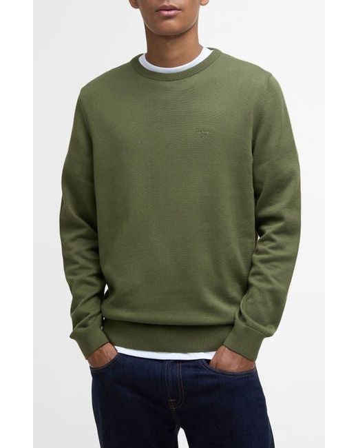 Barbour Green Solid Cotton Crewneck Sweater for men