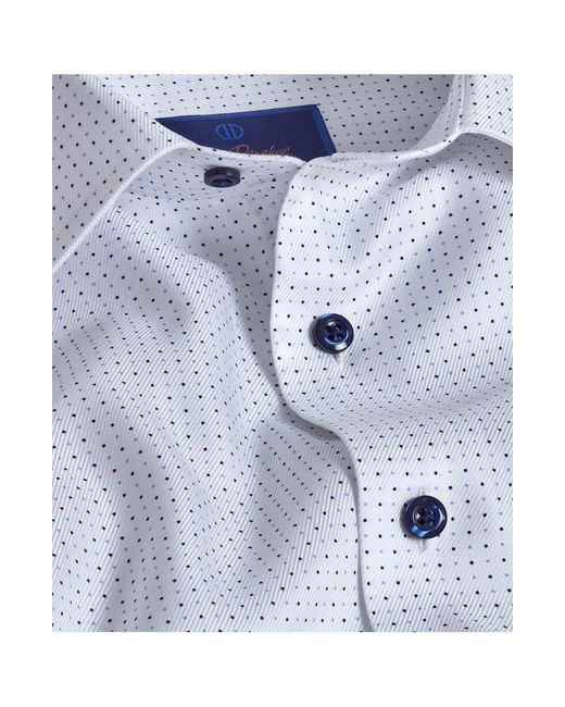 David Donahue Blue Slim Fit Dot Cotton Dress Shirt for men