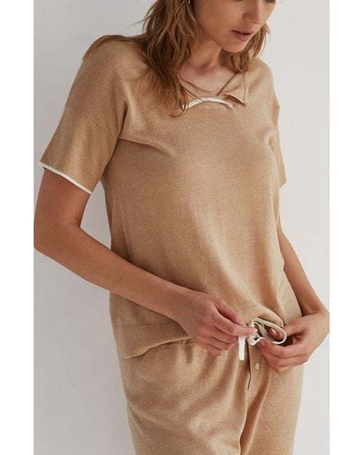 Oyun Brown Split Neck Tee