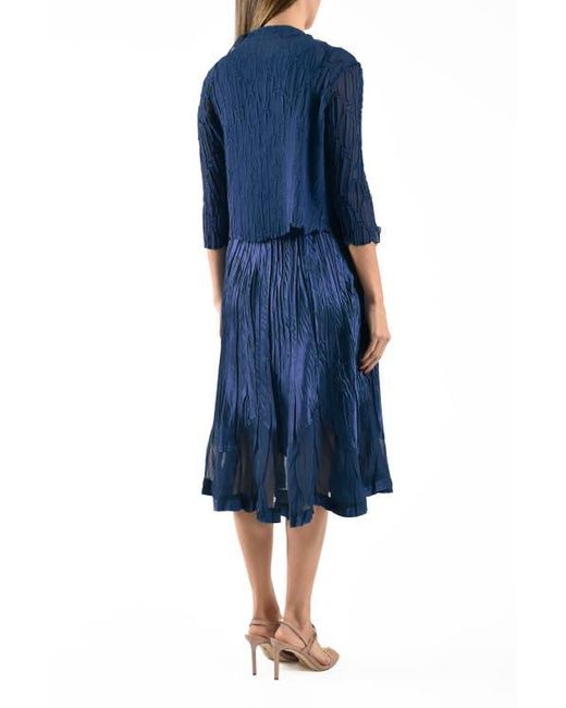 Komarov Women's Blue Charmeuse & Chiffon Cocktail Dress With Bolero Jacket  - coffeafoods.com