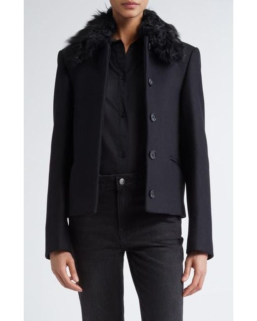 Totême  Black Wool Blend Jacket With Removable Genuine Shearling Collar