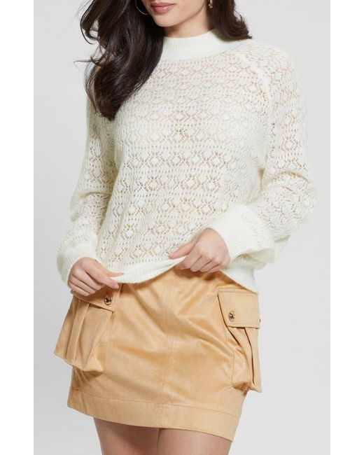 Cream Contrast Stitch Mock Neck Sweater