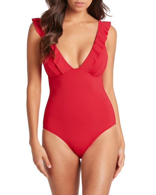 Sea Level Frill Onepiece Swimsuit in Red Lyst