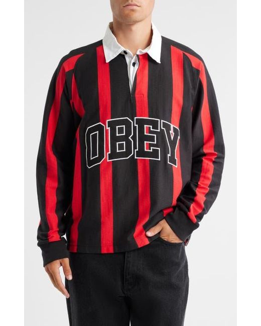 Obey Red Landon Stripe Rugby Shirt for men
