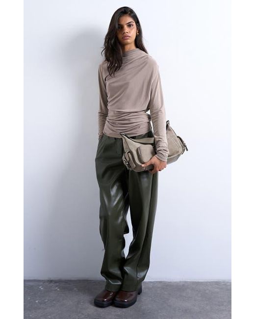 TOPSHOP Gray Ruched Long Sleeve Top