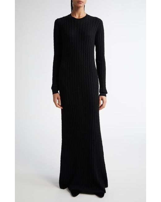 Totême  Black Long Sleeve Cable Knit Wool Merino Wool Sweater Dress