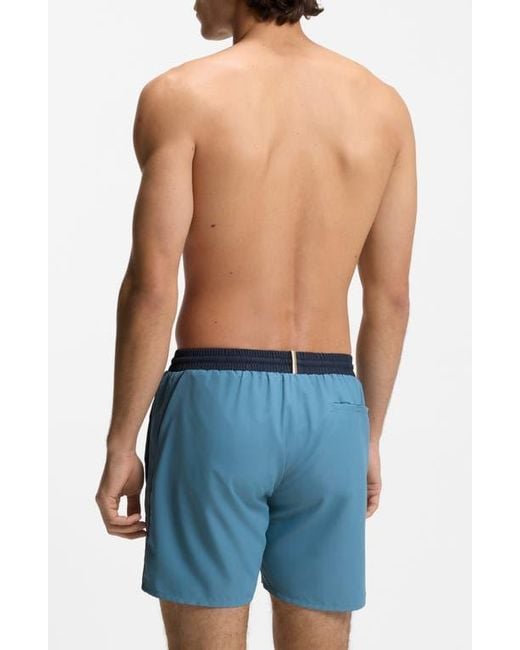 Boss Blue Starfish Solid Swim Trunks for men