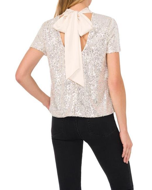 Cece White Sequin Mock Neck Top