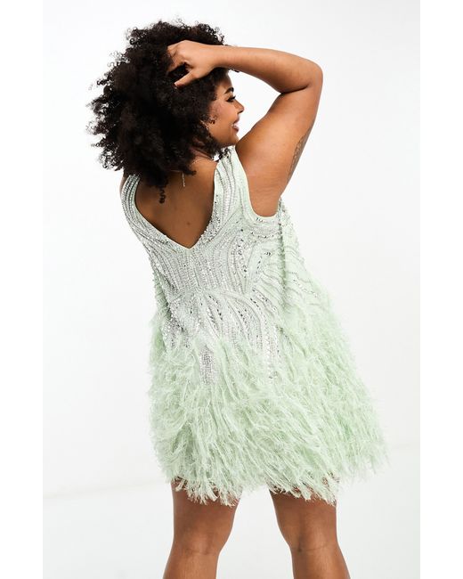 ASOS Edition Curve Crystal Embellished Faux Feather Cocktail Dress in