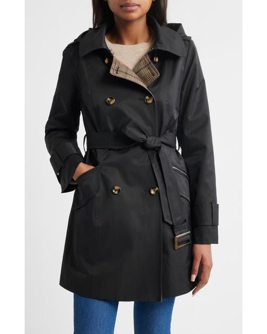 London Fog Women's Black Double Breasted Trench Raincoat