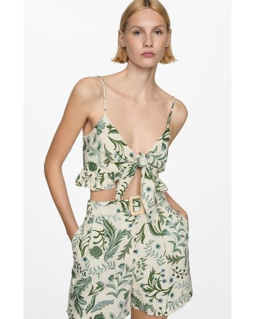 Mango Green Floral Print Crop Top