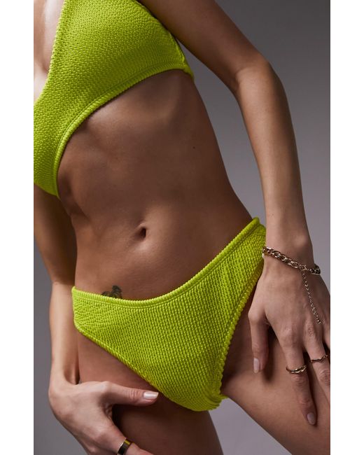 TOPSHOP Green Crinkled High Cut Bikini Bottoms