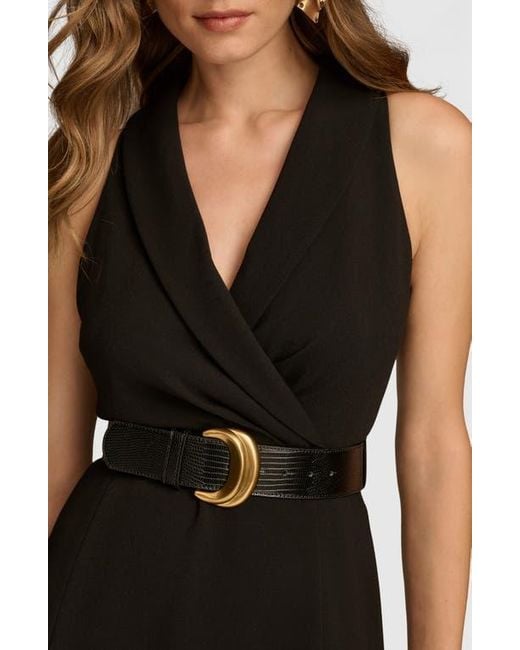 Donna Karan Black Sleeveless Belted A-Line Dress