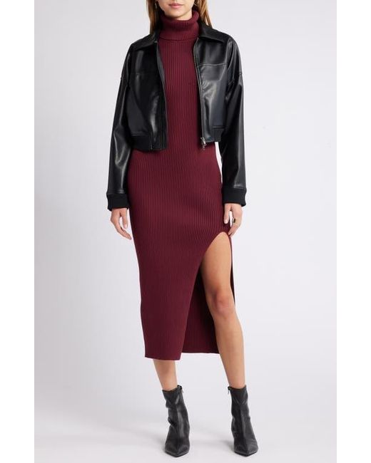 Open Edit Women's Red Rib Long Sleeve Turtleneck Sweater Dress -  www.disolcolor.com