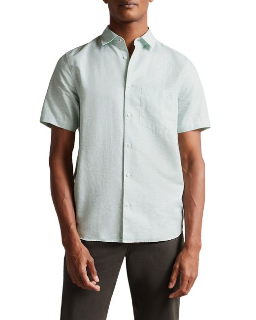 Ted Baker Gray Addle Short Sleeve Linen & Cotton Button-up Shirt for men