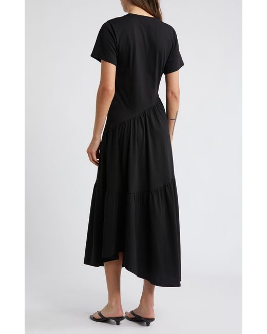 FRAME Black Asymmetric Tiered Ruffle Knit Dress