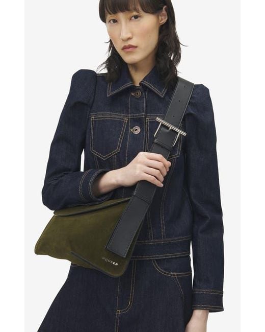 Alexander McQueen Black Large T-Bar Suede Sling Bag