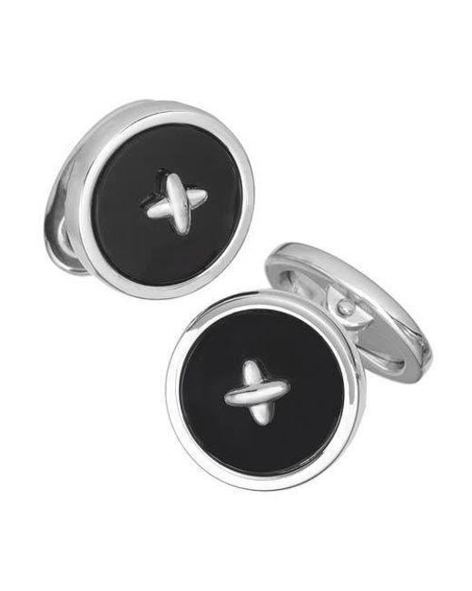 Jan Leslie Black Gemstone Button Sterling Cufflinks for men