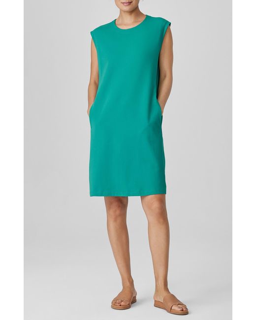 Eileen Fisher Green Sleeveless Organic Stretch Cotton Jersey Dress