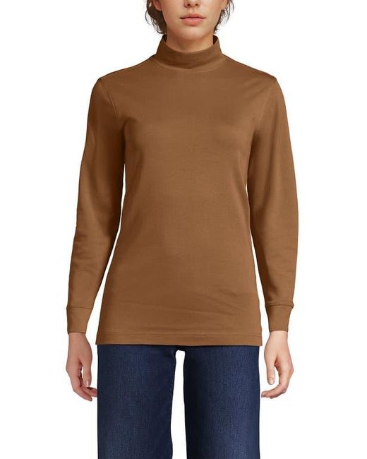 Lands' End Blue Relaxed Cotton Long Sleeve Mock Turtleneck