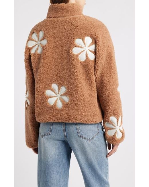 Thread & Supply Blue Flower Patch Faux Shearling Jacket