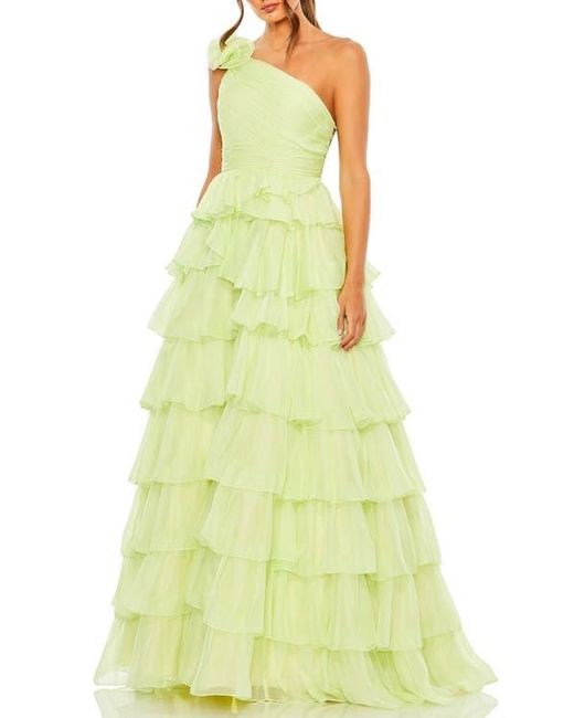 Mac Duggal Yellow One Shoulder Ruffle Tiered Ballgown