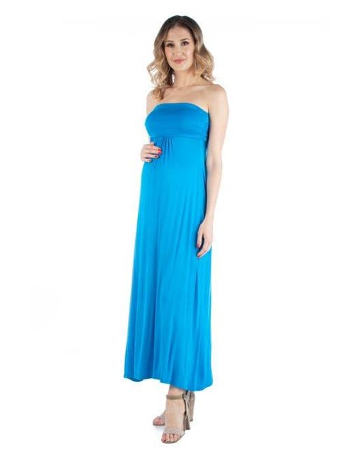 24seven Comfort Apparel Blue Maternity Sleeveless Empire Waist Maxi Dress