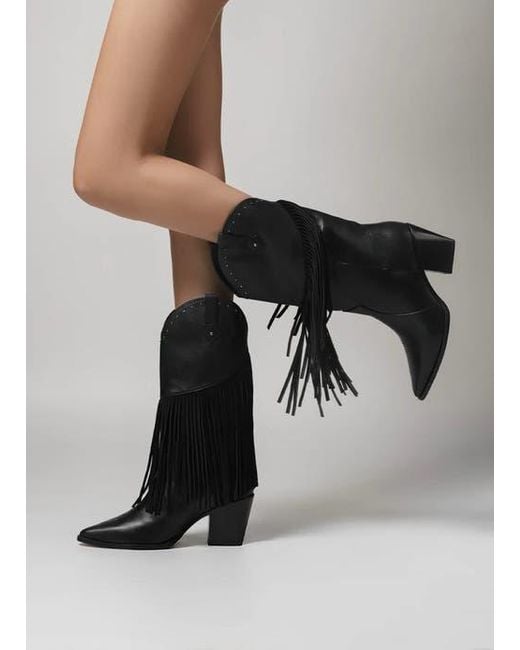 Dante Black Leather Fringe Boots Feelings