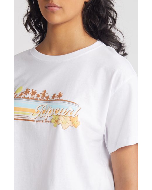 Rip Curl White Sunset Crop Cotton Jersey Graphic T-shirt